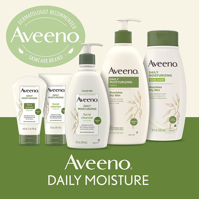 Aveeno Daily Moisturizing Body Lotion with Soothing Oat and Rich Emollients to Nourish Dry Skin, Gentle & Fragrance-Free Lotion is Non-Greasy & Non-Comedogenic, 18 Fl Oz