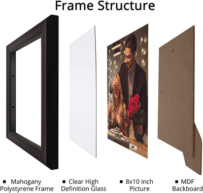 GraduatePro 8x10 Picture Frame Display Photos for Wall or Tabletop with Real Glass, Mahogany with Gold Beaded, Pack of 2