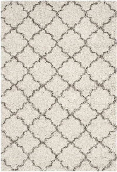 SAFAVIEH Hudson Shag Collection SGH282B Moroccan Trellis Non-Shedding Living Room Bedroom Dining Room Entryway Plush 2-inch Thick Area Rug, 4' x 6', Grey / Ivory