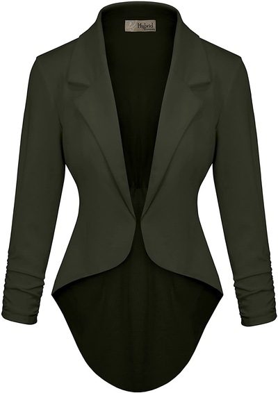 Hybrid & Company Womens Casual Work Office Open Front Blazer Jacket with Removable Shoulder Pads Made in USA