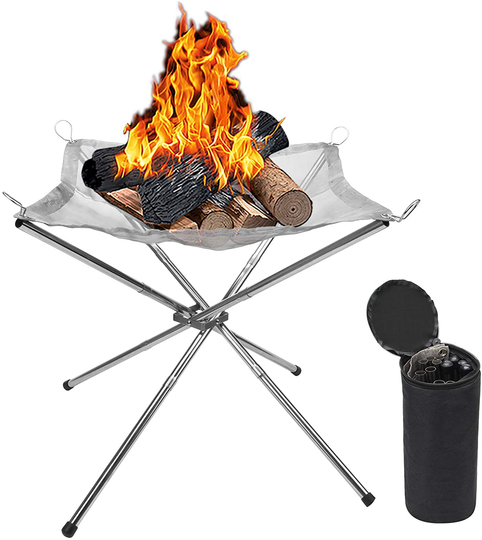 Hoedia Portable Fire Pit Outdoor 16.5 Inch Camping Fire Pit Foldable, Steel Mesh Fire Pits Fireplace for Camping, Outdoor, Patio, Backyard and Garden (Silver)