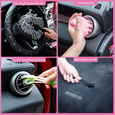 vioview Car Wash Kit, 15PCS Pink Car Care Cleaning Kit, Car Accessories for Women - Foam Gun, Bucket, Cleaning Gel, Microfiber Cleaning Cloth, Car Wash Mitt, Duster, Squeegee