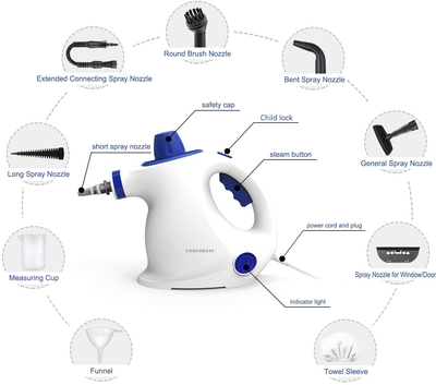 Comforday Steam Cleaner- Multi Purpose Cleaners Carpet High Pressure Chemical Free Steamer with 9-Piece Accessories, Perfect for Stain Removal, Curtains, Car Seats,Floor,Window Cleaning