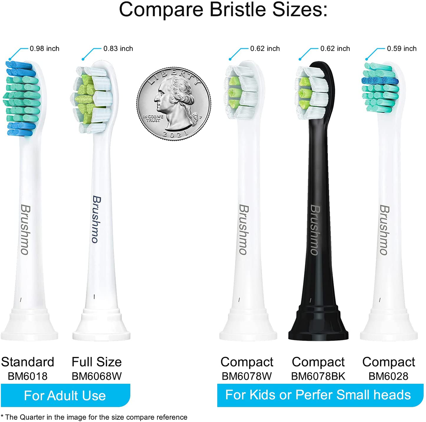 Brushmo Compact Replacement Toothbrush Heads Compatible for HX6023 to Use with Philips Sonicare Electric Toothbrush, 8 Pack