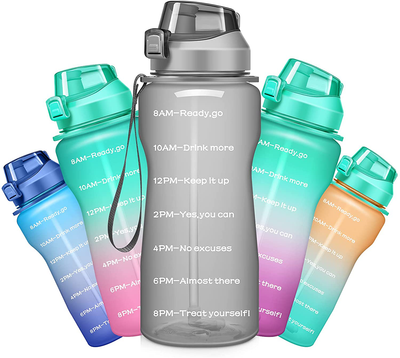 Ahape Gallon Motivational 64/100 oz Water Bottle with Time Marker & Straw, Large Daily Water Jug for Fitness Gym Outdoor Sports, Remind of All Day Hydration, Leak Proof, BPA Free (gray, 64oz)