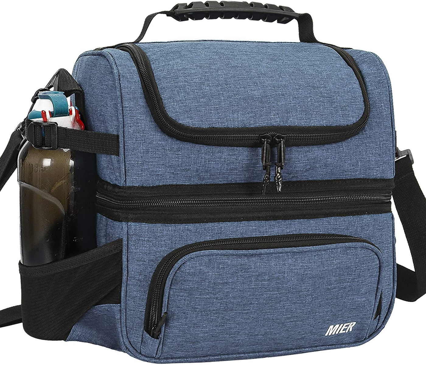 MIER Dual Compartment Lunch Bag Tote with Shoulder Strap for Men and Women Insulated Leakproof Cooler Bag, Bluesteel