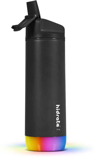 HidrateSpark STEEL Smart Water Bottle, Tracks Water Intake & Glows to Remind You to Stay Hydrated - Straw Lid