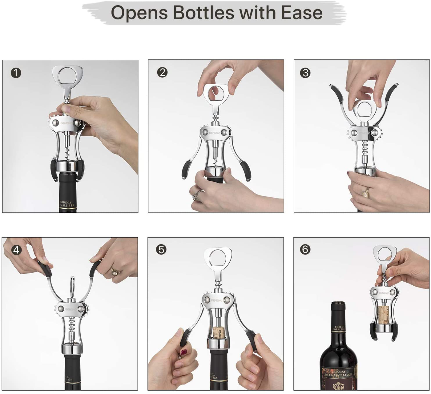 Wine Opener, Zinc Alloy Premium Wing Corkscrew Wine Bottle Opener with Multifunctional Bottles Opener, Upgrade