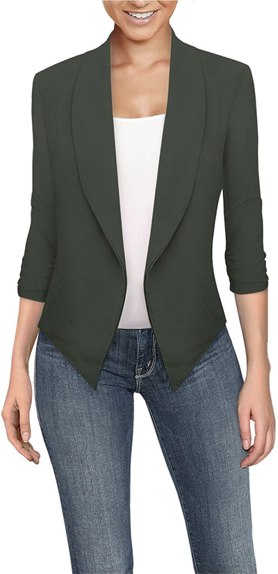 Hybrid & Company Womens Casual Work Office Open Front Blazer Jacket with Removable Shoulder Pads Made in USA