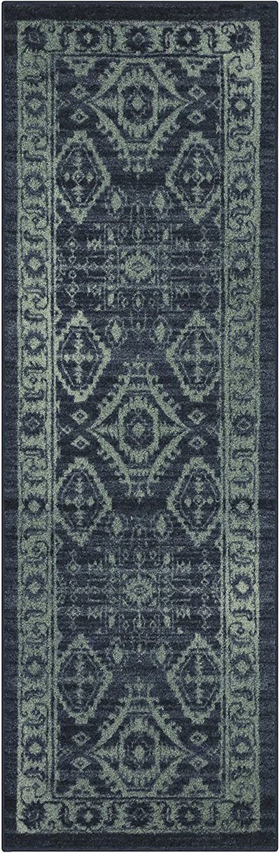 Maples Rugs Georgina Traditional Runner Rug Non Slip Hallway Entry Carpet [Made in USA], 1'8 x 5, Navy/Green