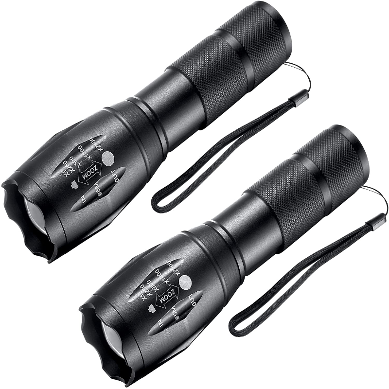 2 Pack Zoomable Tactical Flashlights with 6 Pack AAA Batteries with 5 Modes