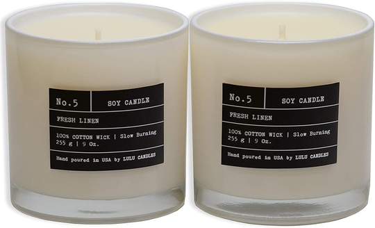 Lulu Candles | Fresh Linen | Luxury Scented Soy Jar Candle | Hand Poured in The USA | Highly Scented & Long Lasting - 2 Pack - 9 Oz. - NO LID