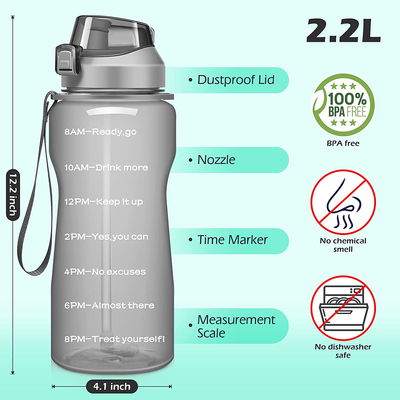Ahape Gallon Motivational 64/100 oz Water Bottle with Time Marker & Straw, Large Daily Water Jug for Fitness Gym Outdoor Sports, Remind of All Day Hydration, Leak Proof, BPA Free (orange+green, 64oz)