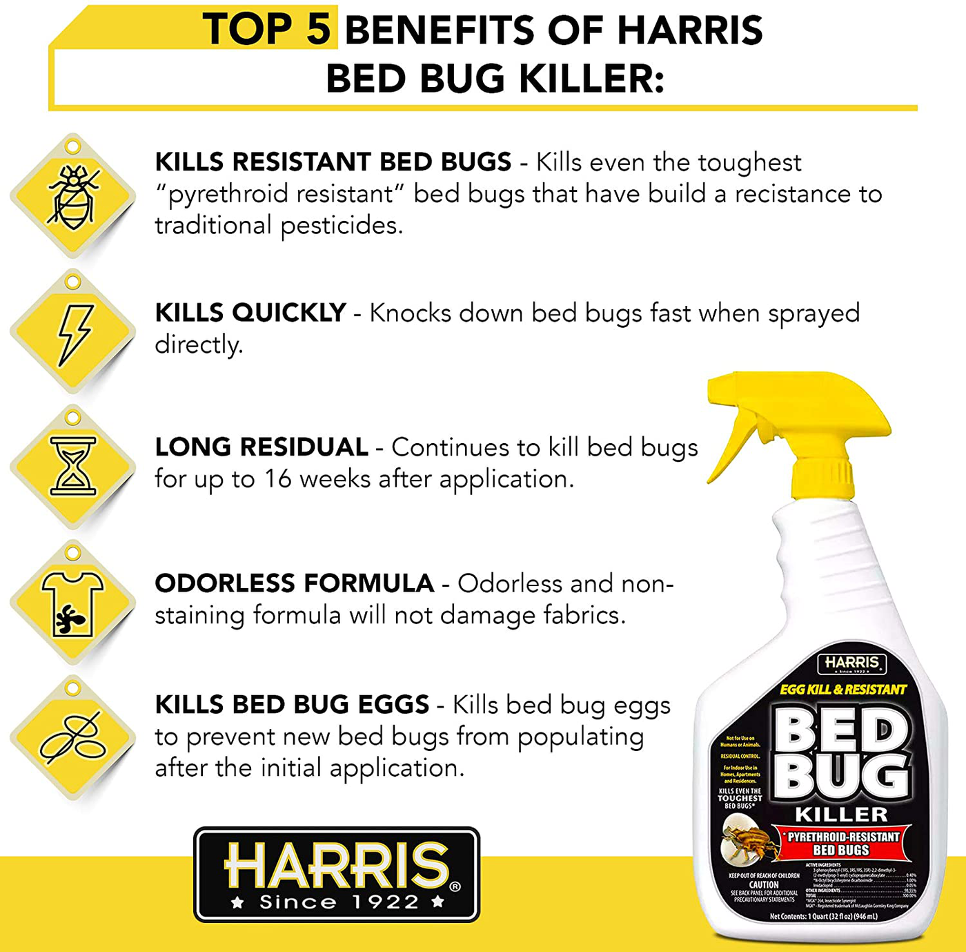 Harris Bed Bug Killer Value Bundle Kit - 32oz Bed Bug Killer, 16oz Aerosol Spray, 4oz Bed Bug Powder w/ Brush, 4-Pack Bed Bug Detection Glue Traps and Bed Bug Bite Relief Gel