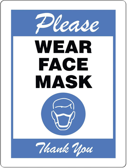 E-Z WRAPS"Please WEAR FACE MASK" Sign, Blue, Adhesive Vinyl, 8"x6"