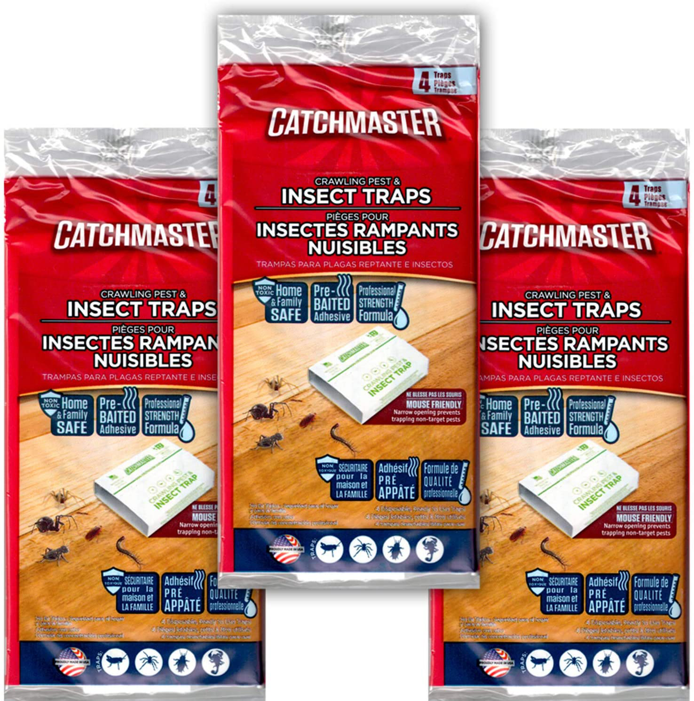 CatchMaster 724 Spider and Insect Glue Trap - 4 Professional Strength Traps per Package (3 Pack)