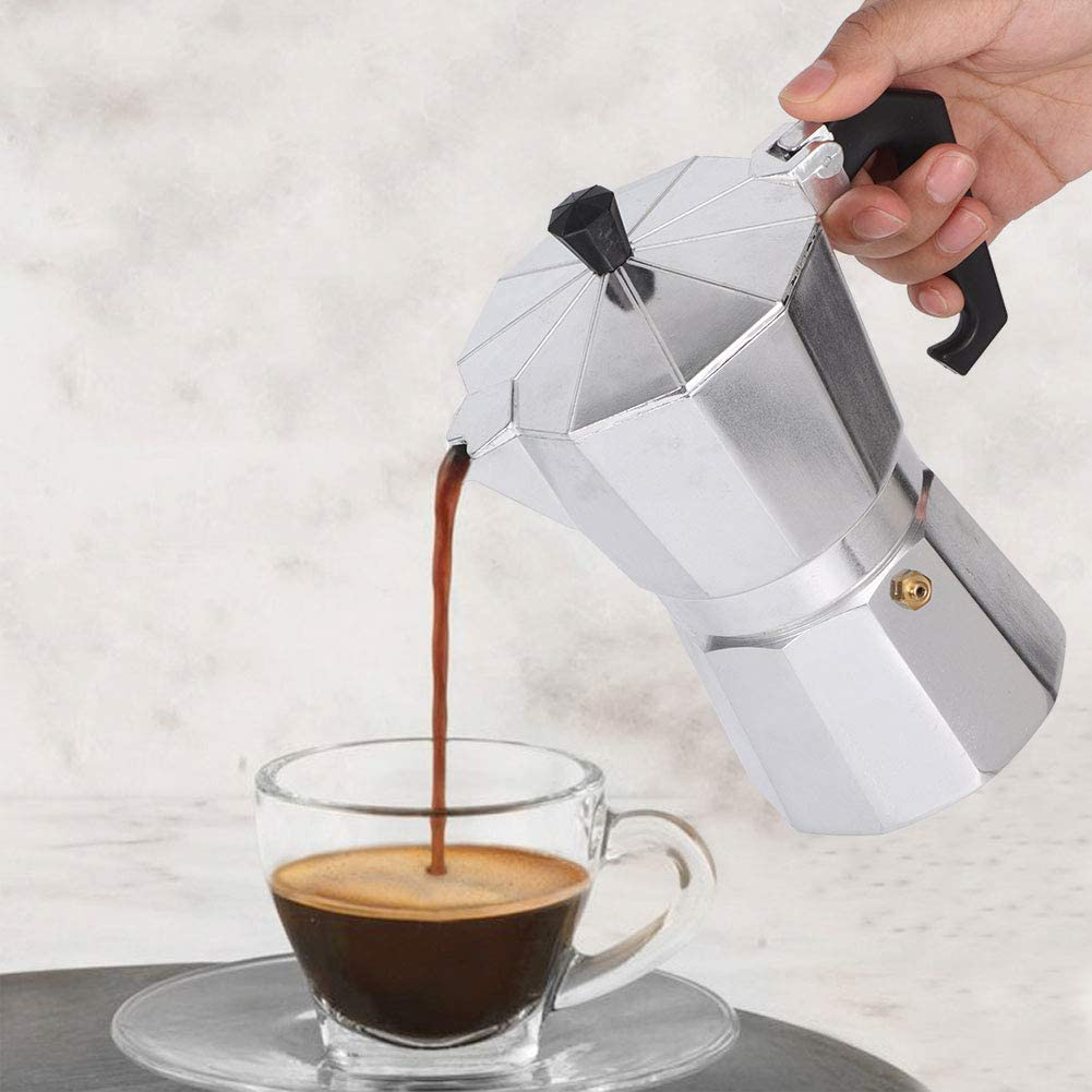 Plastic coffee maker with handle, espresso machine, mocha machine, coffee maker, cappuccino for Italian espresso coffee(Silver, 150ML)