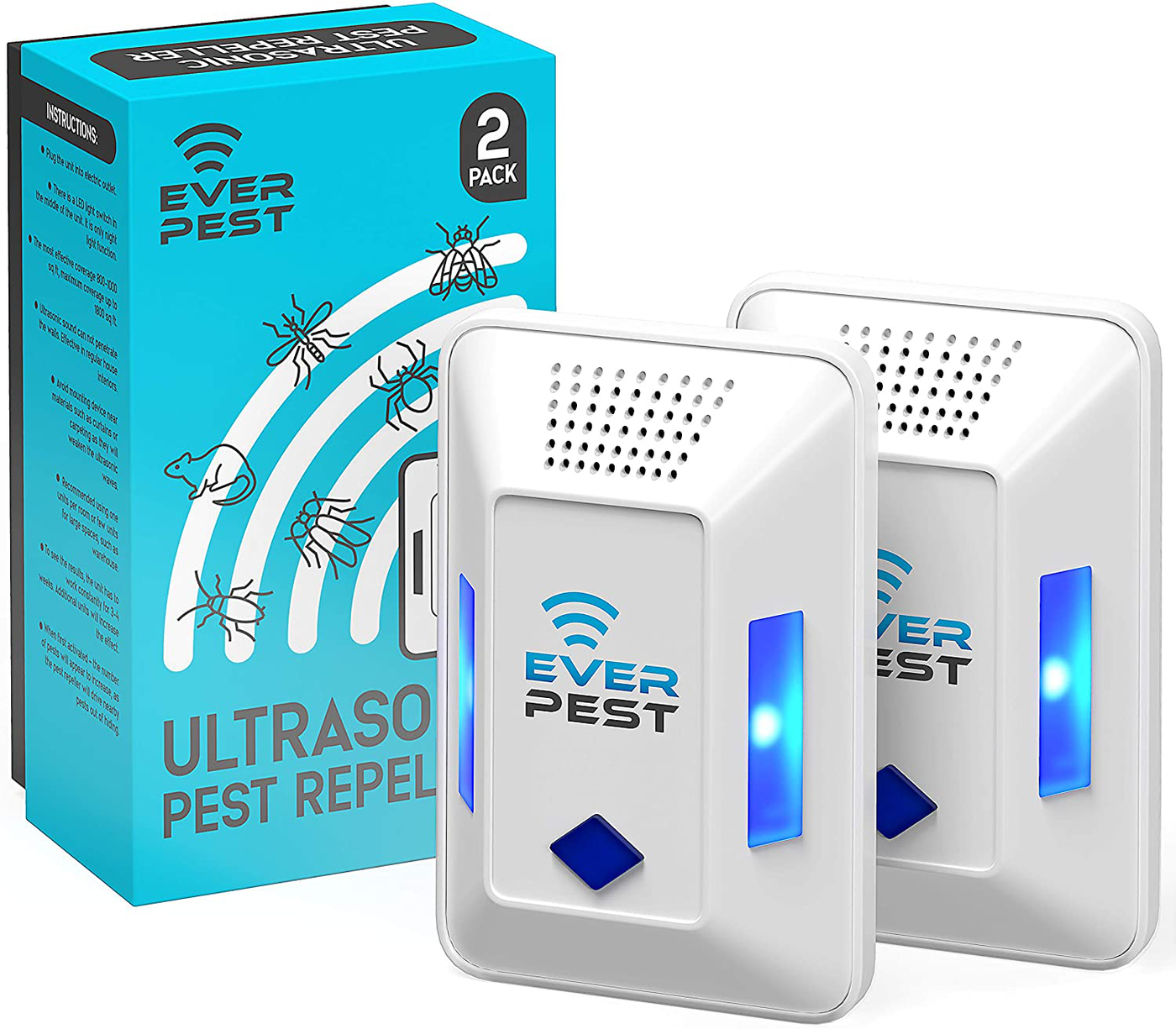 Ultrasonic Pest Repeller Plug in - Electronic Insect Control Defender 2Pack - Roach Bed Bug Mouse Rodent Mosquito Killer - Indoor Reject Repellent - for Cockroach Ants Mice Fly Rat Spider Squirrel