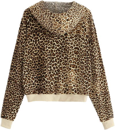 SweatyRocks Women's Causal Sweatshirt Leopard Long Sleeve Drawstring Hoodies Lightweight Pullover Tops