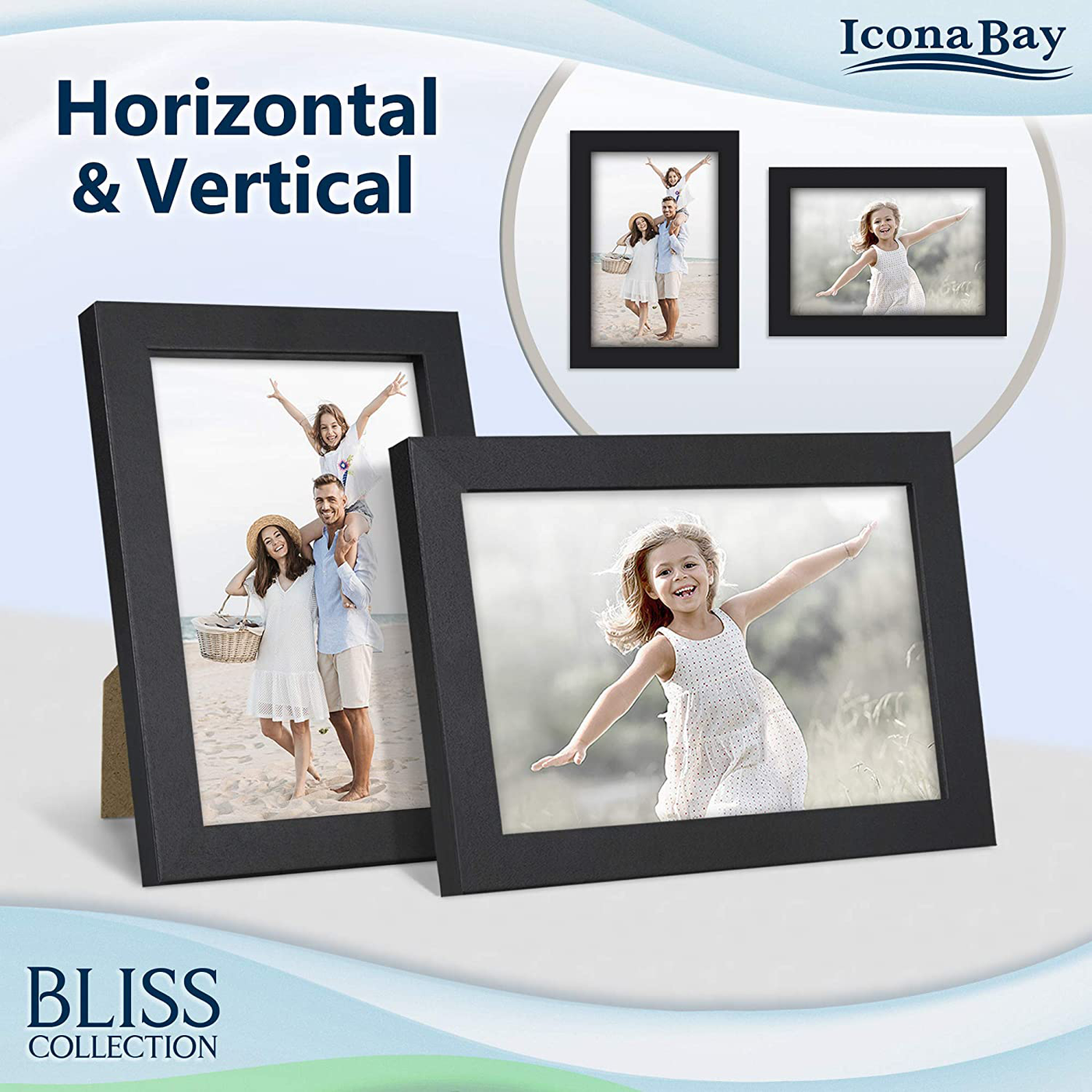 Icona Bay 5x7 Picture Frames (White, 12 Pack), Modern Style Wood Composite Frames Table Top or Wall Mount, Bliss Collection