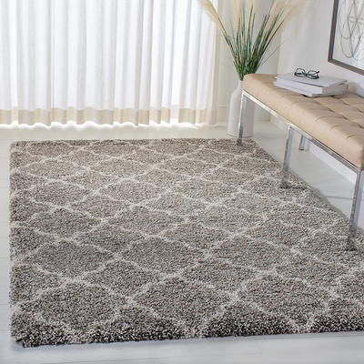 SAFAVIEH Hudson Shag Collection SGH282B Moroccan Trellis Non-Shedding Living Room Bedroom Dining Room Entryway Plush 2-inch Thick Area Rug, 4' x 6', Grey / Ivory