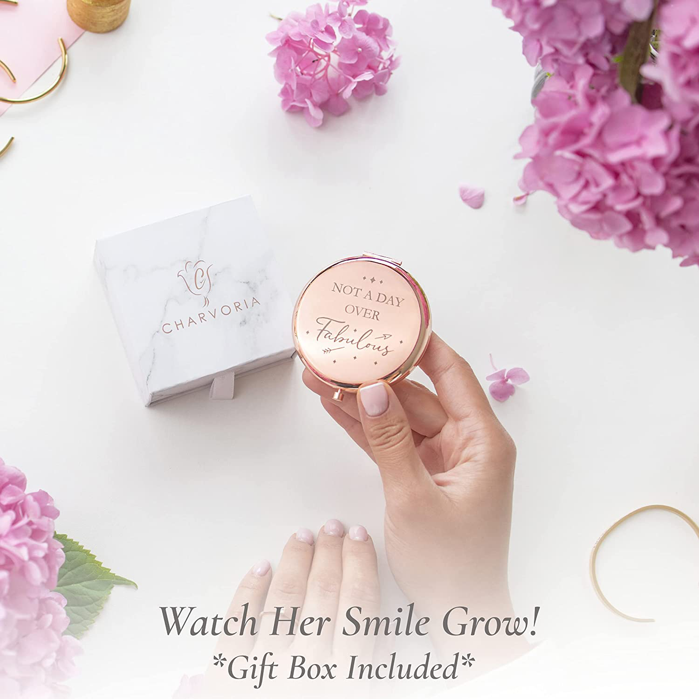 Birthday Gifts for Women I 'Not a Day Over Fabulous' Rose Gold Compact Mirror I Best Friend Birthday Gifts for Her I Funny Women Gifts for Birthday I Unique Gifts for Women, Friends, Mom or Coworkers