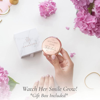Birthday Gifts for Women I 'Not a Day Over Fabulous' Rose Gold Compact Mirror I Best Friend Birthday Gifts for Her I Funny Women Gifts for Birthday I Unique Gifts for Women, Friends, Mom or Coworkers