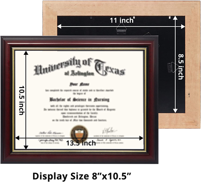 GraduationMall 8.5x11 Certificate Diploma Frame,Solid Wood & UV Protection Acrylic,Cherry Finish with Gold Trim