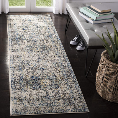 Safavieh Madison Collection MAD603K Oriental Snowflake Medallion Distressed Non-Shedding Stain Resistant Living Room Bedroom Runner, 2'3" x 8' , Turquoise / Ivory