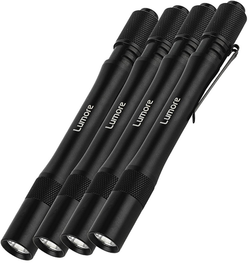 Four Pack of Durable Anodized Aircraft-Grade Aluminum Pen Flashlights 100 Lumens