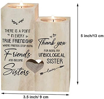 to My Bestie Candle Holder- Thank You for Being My Unbiological Sister Women Female Girl Friends LEFUYAN Personalized Custom Friendship Birthday Gift Wooden Candle Holder