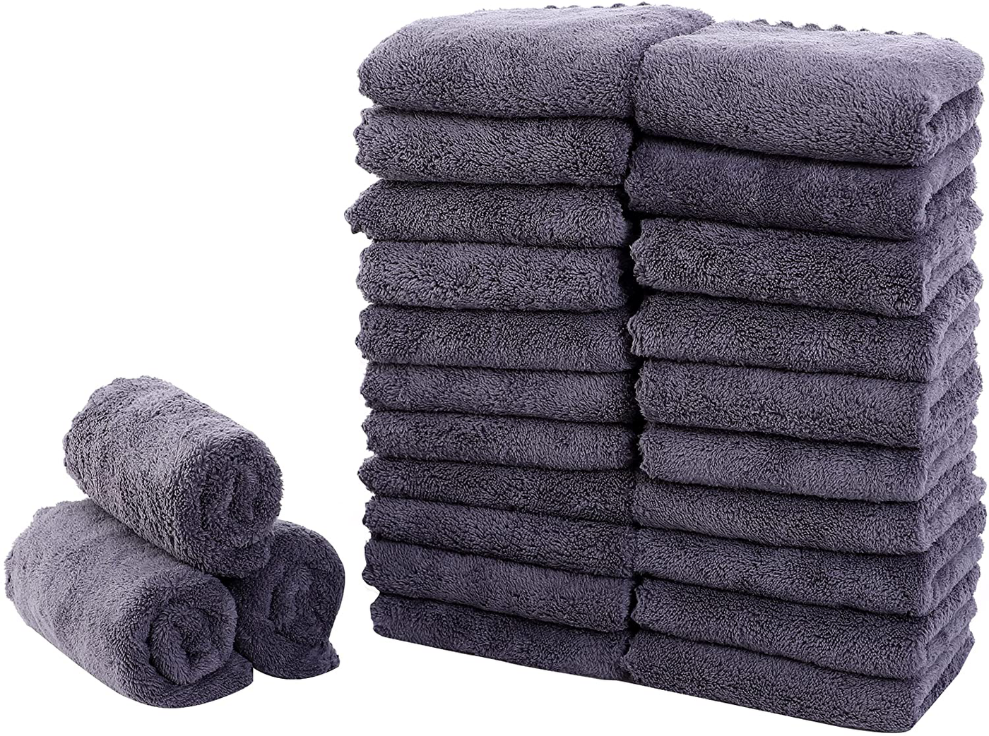 Sunny zzzZZ 24 Pack Kitchen Towel (Grey, 10 x 20 Inch) - Does Not Shed Fluff - No Odor Reusable Dish Towels, Premium Dish Cloths, Super Absorbent Coral Fleece Cleaning Towels