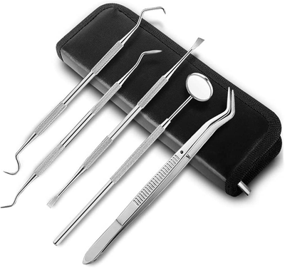 Bariicare 5 Pack Dental Tools, Stainless Dental Pick Oral Care Kit Professional Tartar Removal Cleaning Tool Set Teeth Cleaning Kit for Personal Home Use