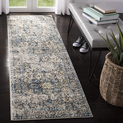 Safavieh Madison Collection MAD603K Oriental Snowflake Medallion Distressed Non-Shedding Stain Resistant Living Room Bedroom Runner, 2'3" x 12' , Turquoise / Ivory