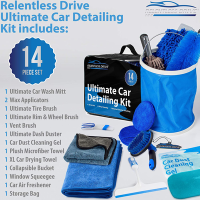 Relentless Drive Ultimate Car Wash Kit - 14-Piece Car Detailing & Car Cleaning Kit - Car Wash Supplies Built for The Perfect Car Wash - Complete Car Wash Kit with Bucket
