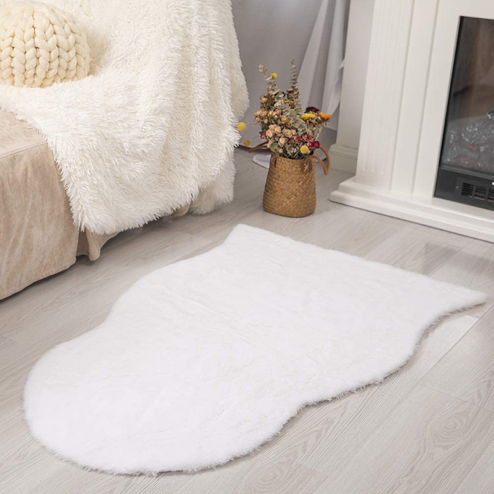 Faux Rabbit Fur Rug-2.6x6ft Anti-Skid Carpet Soft Area Rugs for Living Room Bedroom Sofa Home Decor Gray