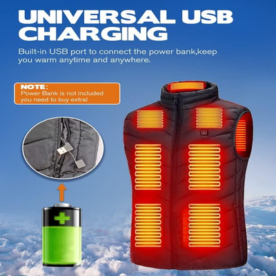 8 Zone Heated Vest Jacket - USB Powered with Touchscreen Gloves