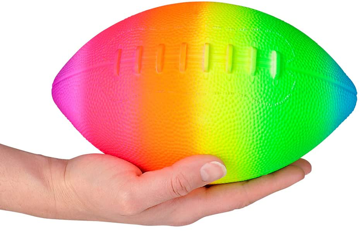 9 Inch Rainbow Inflatable Football for Kids-Fun Backyard Game Ball- Bright Neon Color-Ages 3+