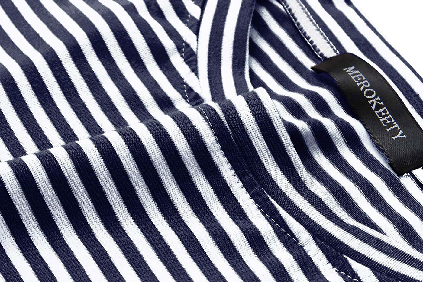 MEROKEETY Women's Summer Striped Short Sleeve T Shirt Dress Casual Tie Waist Midi Dress