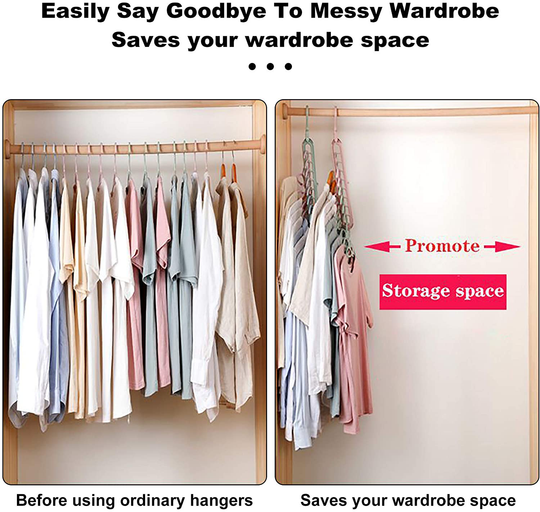 Closet Organizers and Storage, Pack of 6 Multifunctional Closet Organizer Magic Space Saving Hangers with 9 Holes Closet Storage Organization for Wardrobe Heavy Clothes,Shirts,Pants,Dresses,Coats