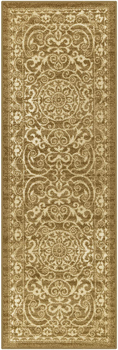 Maples Rugs Pelham Vintage Runner Rug Non Slip Washable Hallway Entry Carpet [Made in USA], 1'8 x 5, Khaki