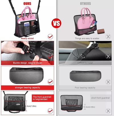 Car Net Pocket Handbag Holder Between Seats, Car Organizer Upgrade Handbag Purse Holder For Car, Large Capacity Car Net Bag Barrier of Back Seat Pet Kids Helps To Safe Driving (Large)