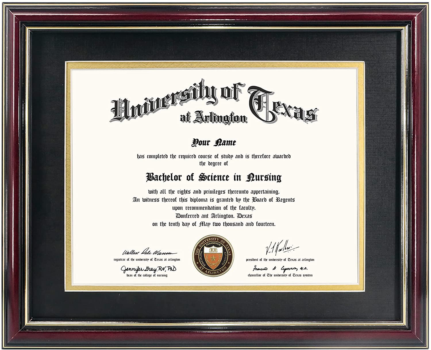 GraduationMall 8.5x11 Certificate Diploma Frame,Solid Wood & UV Protection Acrylic,Cherry Finish with Gold Trim