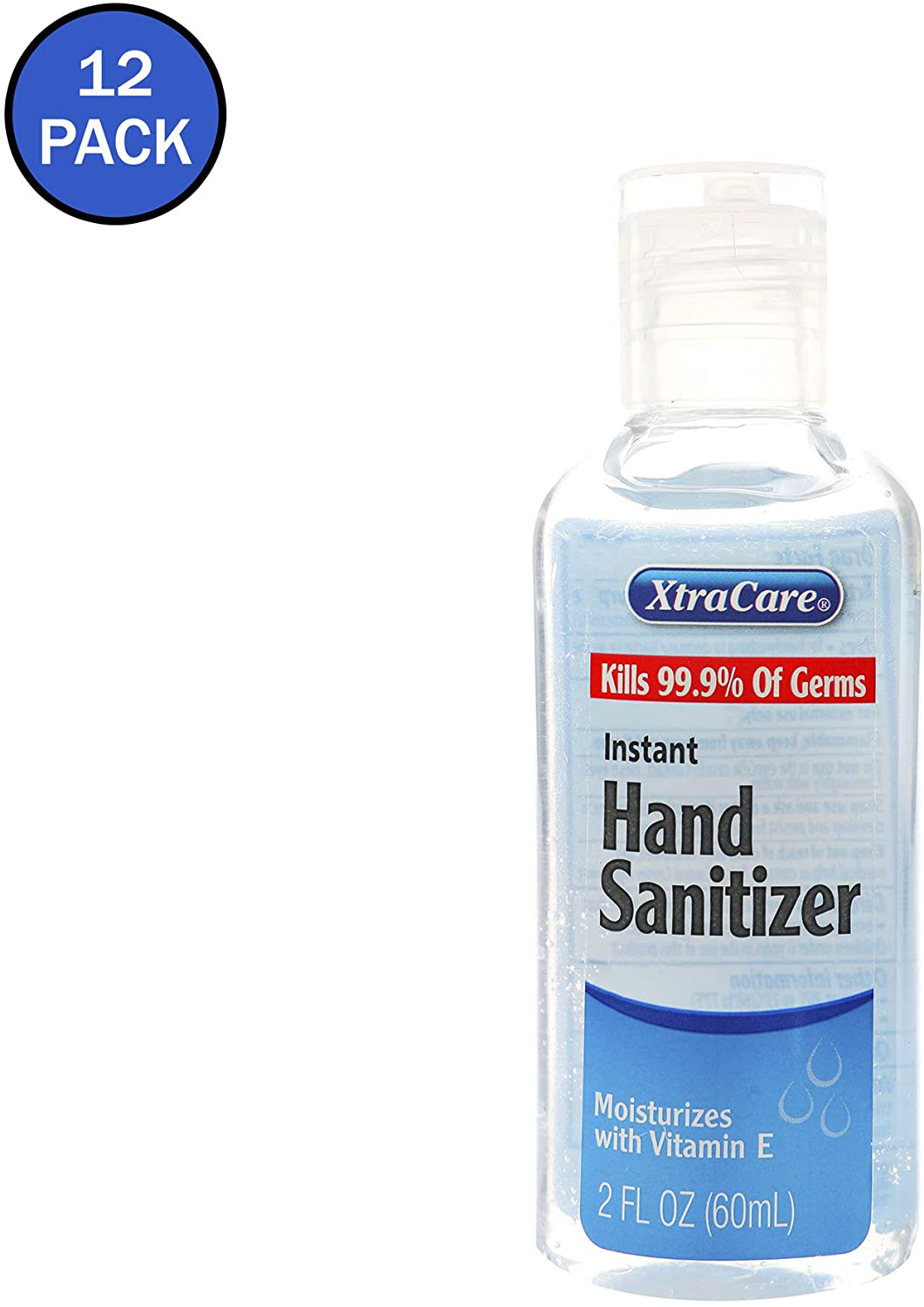 XtraCare Liquid Antibacterial Hand Sanitizer, Alcohol-Based with Vitamin E Moisturizer,Travel Size Bottles, 2 Fl Oz (Pack of 12)