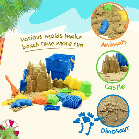 Kids Beach Sand Toys Set, 27pcs Beach Toys Castle Molds Sand Molds, Beach Bucket, Beach Shovel Tool Kit, Sandbox Toys for Toddlers, for Toddlers Kids Outdoor Indoor Play Gift 1 Bonus Mesh Bag Include