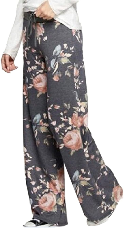 Women's Comfy Stretch Drawstring Palazzo Wide Leg Lounge Pants