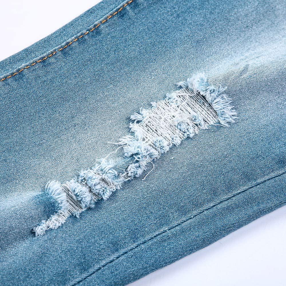 CME SHOWU Women Straight Leg Ripped Jeans Mid Rise Stretch Denim Pants