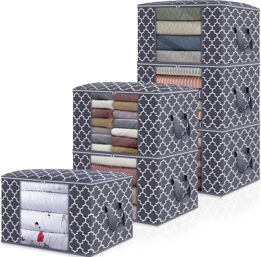 WISELIFE Storage Bags 100L [6 Pack] Large Blanket Clothes Organization and Storage Containers for Bedding, Comforters, Foldable Organizer with Reinforced Handle, Clear Window, Sturdy Zippers, Grey