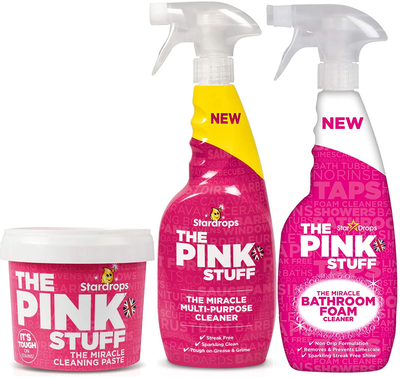 Stardrops - The Pink Stuff - The Miracle Cleaning Paste, Multi-Purpose Spray, And Bathroom Foam 3-Pack Bundle (1 Cleaning Paste, 1 Multi-Purpose Spray, 1 Bathroom Foam)