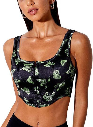 Women Bustiers Crops Single-Row Clasp Tank Tops Sleeveless Camisole Cow Printing Short Tunics Night Out Clubwear